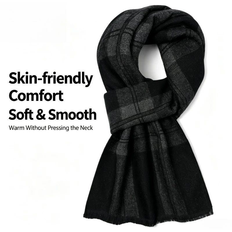 Wool Scarf Men - 1 Pcs British Black and Gray