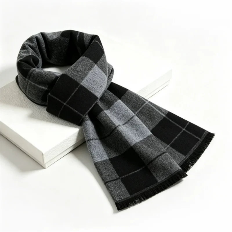 1 Pcs British Black and Gray C - огляд і ціна Wool Scarf Men